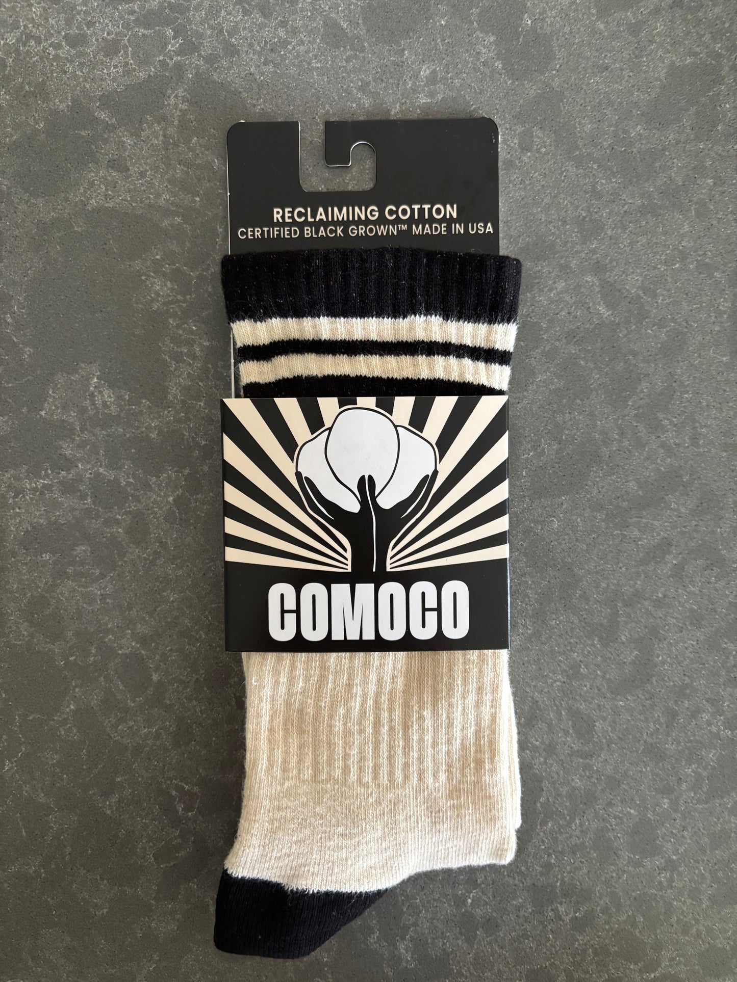 COMOCO Foothold Striped Crew Socks (Certified Black Grown™)