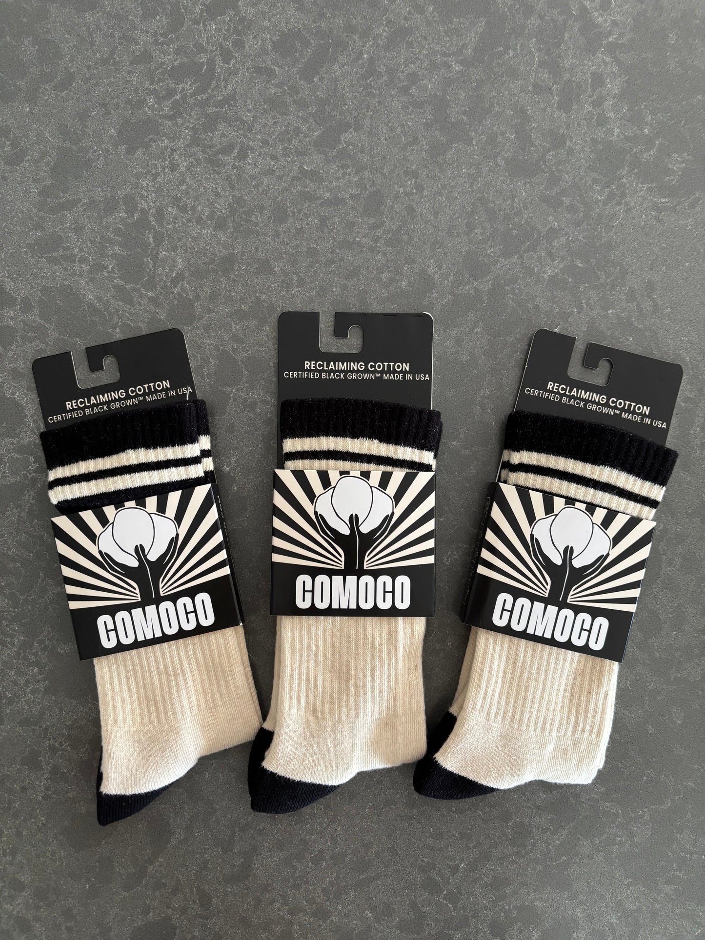 COMOCO Foothold Striped Crew Socks (Certified Black Grown™)